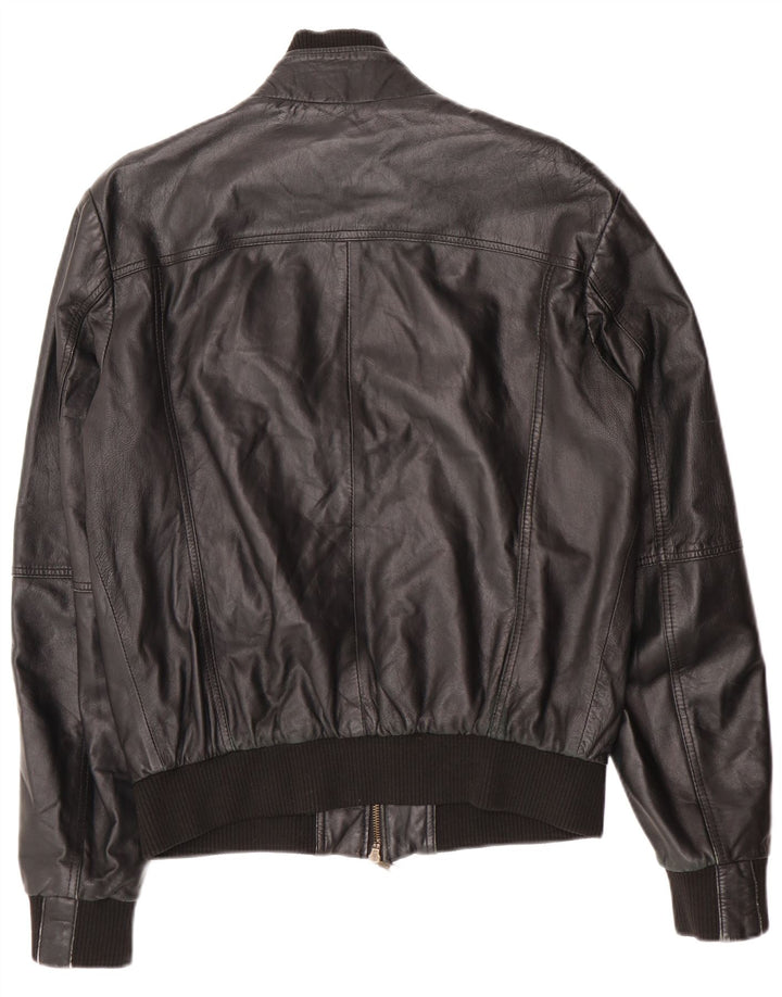 ZARA Mens Bomber Leather Jacket UK 40 Large Black Leather