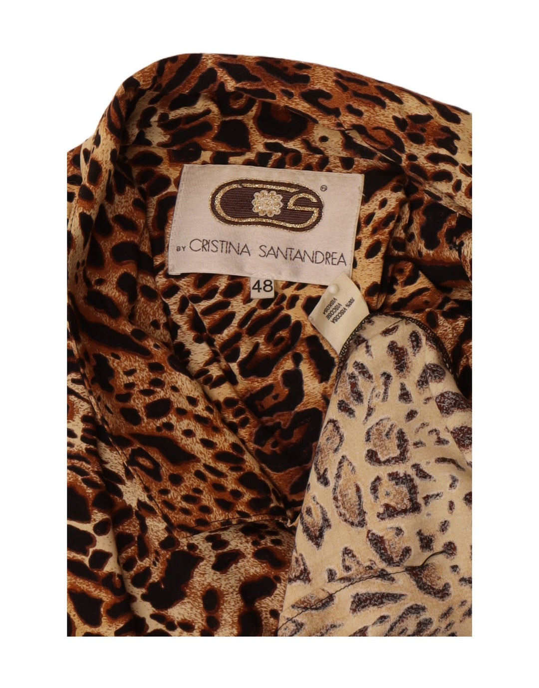 Vintage γυναικείο σακάκι με 2 κουμπιά σακάκι IT 48 XL καφέ Animal print βισκόζη
