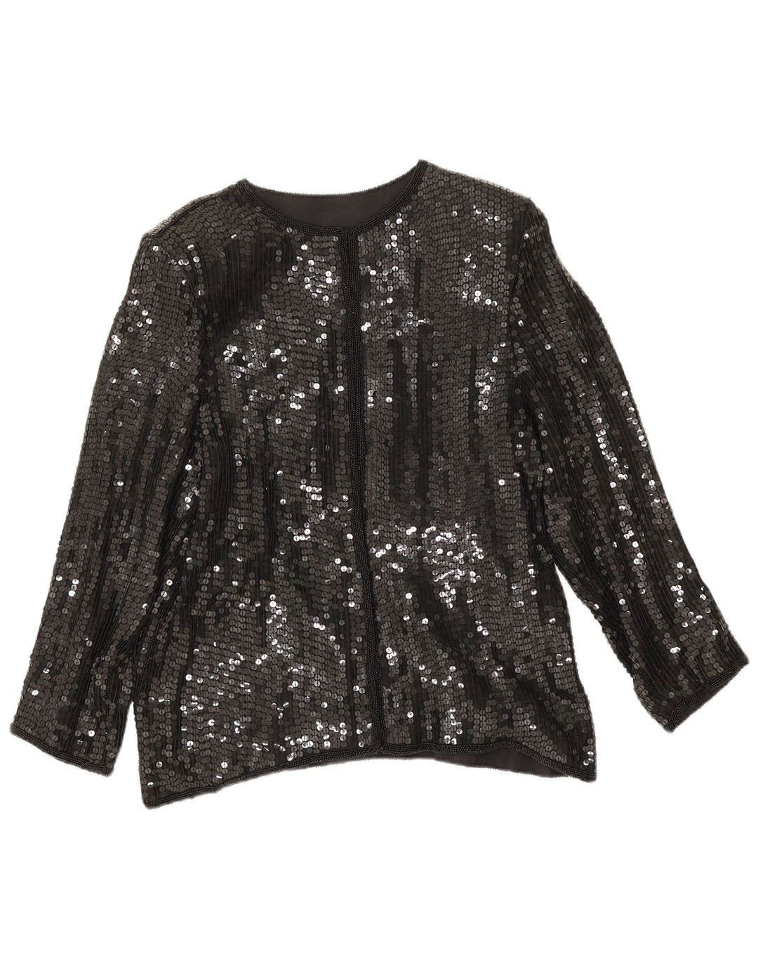 Vintage γυναικεία παγιέτα μπλούζα UK 14 Medium Black Silk