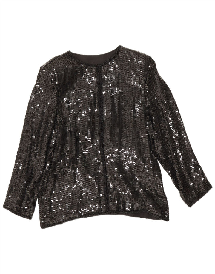 Vintage γυναικεία παγιέτα μπλούζα UK 14 Medium Black Silk