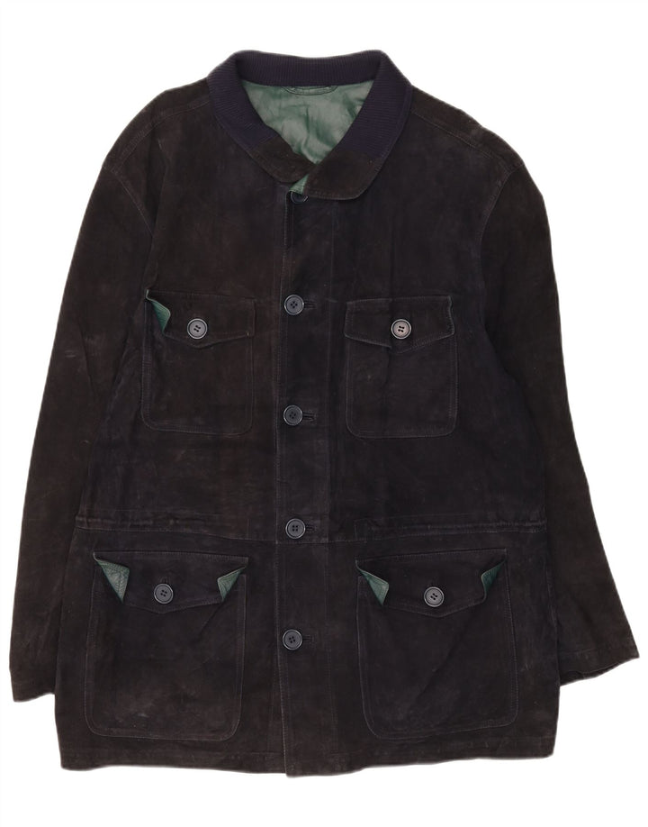 Vintage Ανδρικό Suede Jacket IT 50 Large Navy Blue Leather