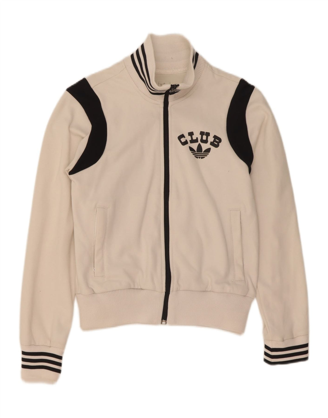 Γυναικεία αθλητική φόρμα γραφικών Adidas Top Jacket UK 10 Small White Colourblock
