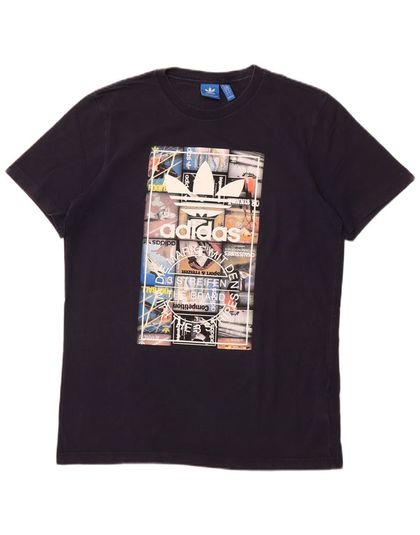 Ανδρικό γραφικό T-Shirt Adidas Top από μεσαίο μπλε ναυτικό βαμβακερό