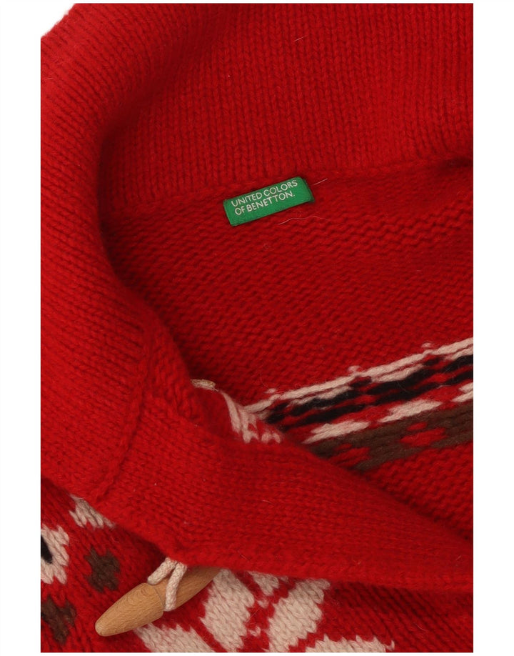 BENETTON Γυναικείο πουλόβερ Crop Cardigan UK 10 Small Red Fair Isle