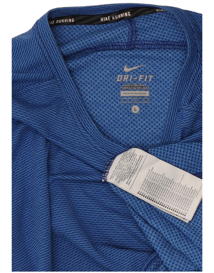 Nike γυναικείο Dri Fit Top μακρυμάνικο UK 14 Large Blue Pinstripe Polyester