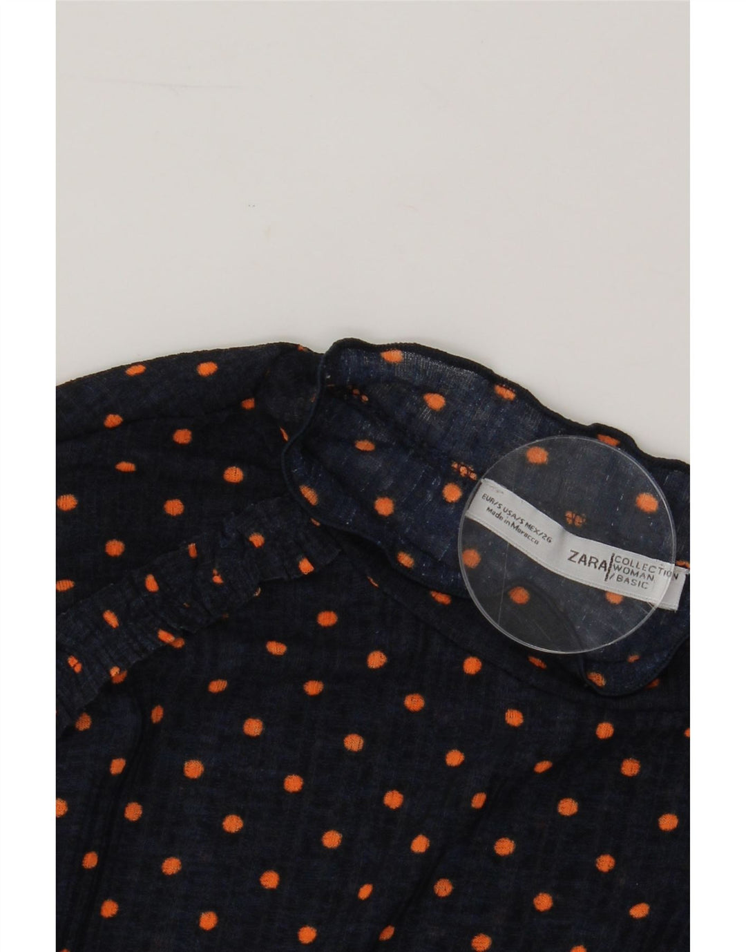 ZARA Womens Blouse Top UK 10 Small Navy Blue Polka Dot Vintage Zara and Second-Hand Zara from Messina Hembry 