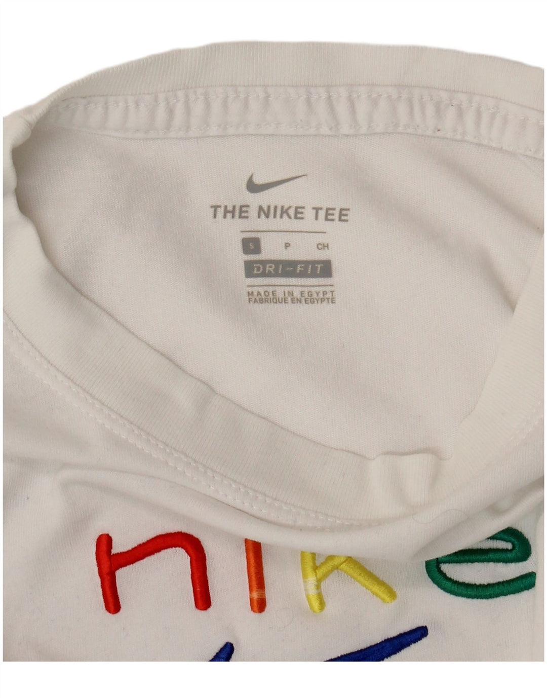Γυναικείο μπλουζάκι Nike Dri Fit μεγάλου μεγέθους γραφικό κορυφαίο UK 10 Small White