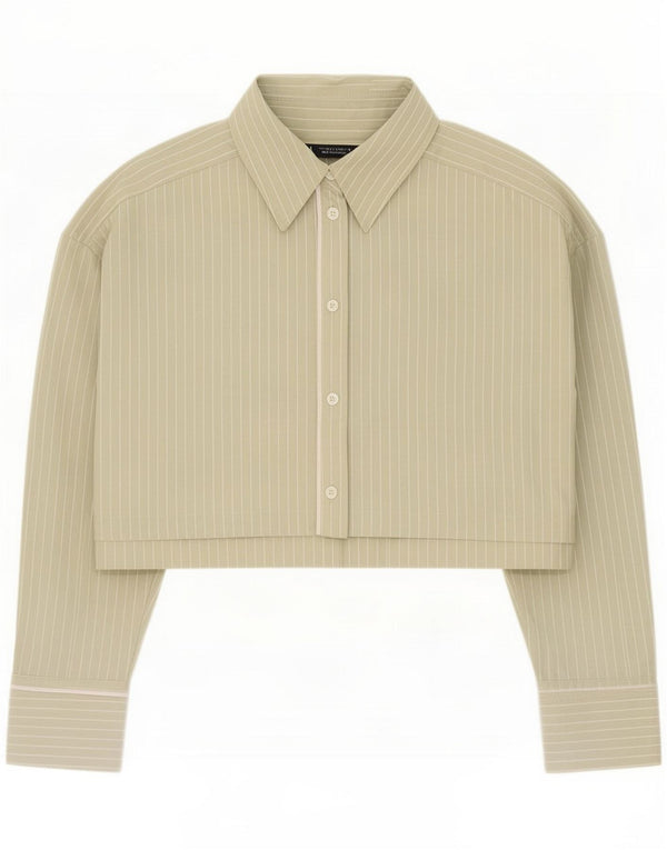 Zara Γυναικείο πουκάμισο Crop Oversized UK 16 Μεγάλο πράσινο ριγέ βαμβακερό