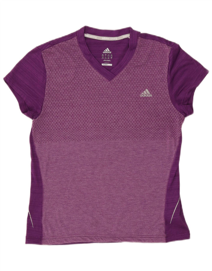 Γυναικείο T-Shirt Climalite ADIDAS Top UK 14 Large Purple Colourblock