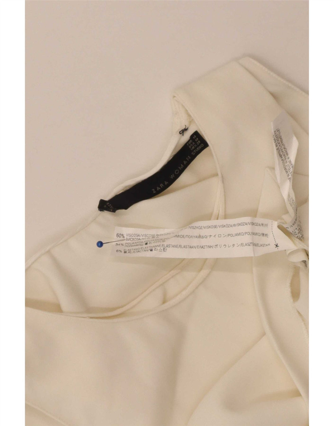 Zara Γυναικεία Αμάνικη Μπλούζα Τοπ UK 12 Medium Off White Viscose