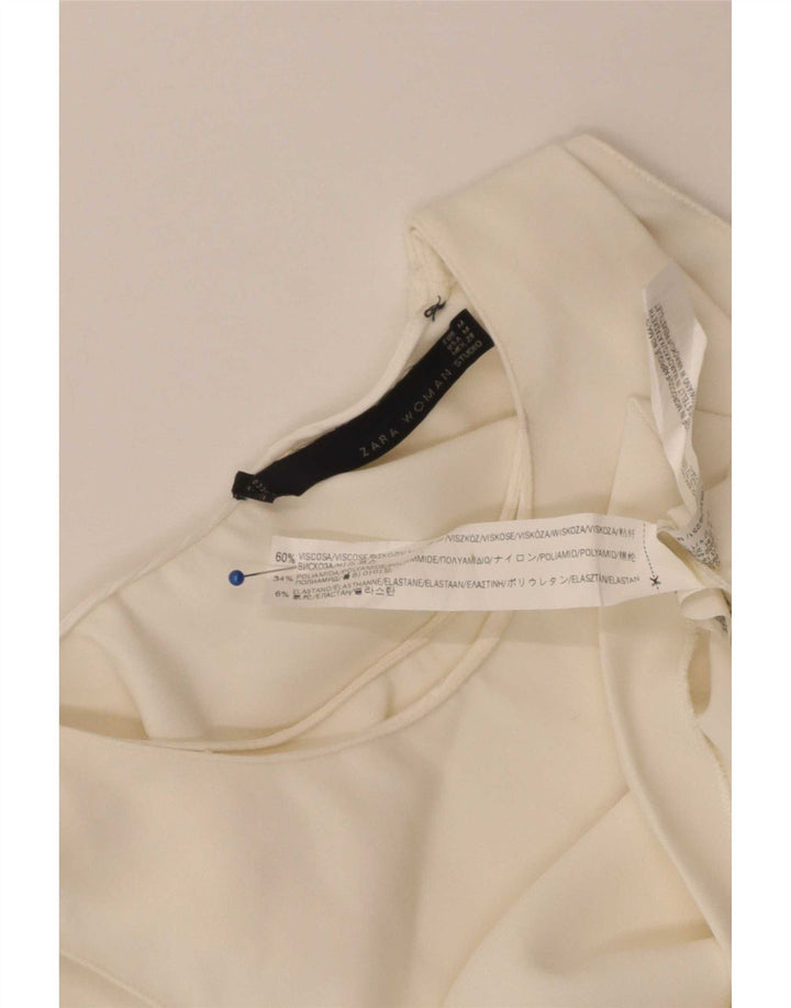 Zara Γυναικεία Αμάνικη Μπλούζα Τοπ UK 12 Medium Off White Viscose