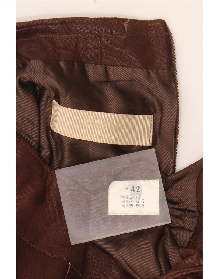 VINTAGE Γυναικεία Δερμάτινη Φούστα IT 42 Medium W30 Καφέ Animal Print Δέρμα