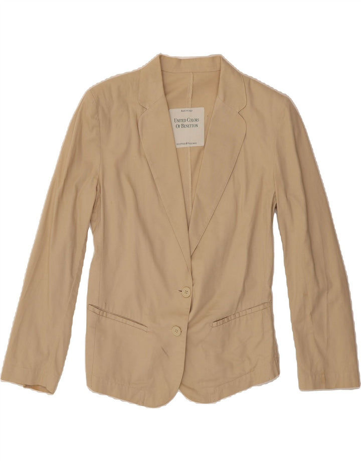 BENETTON Womens 2 Button Blazer Jacket UK 12 Medium Beige Cotton Vintage Benetton and Second-Hand Benetton from Messina Hembry 