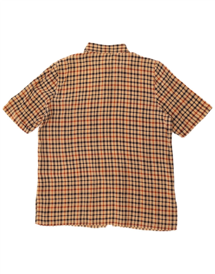 Vintage γυναικείο κοντομάνικο πουκάμισο UK 18 XL καφέ Houndstooth Silk