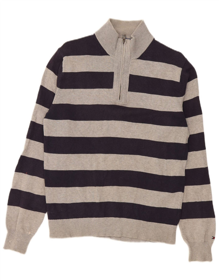 Ανδρικό πουλόβερ με φερμουάρ Tommy Hilfiger Βαμβακερό μεσαίο γκρι ριγέ