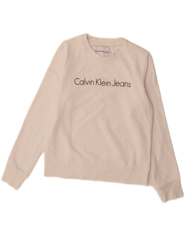 Γυναικείο γραφικό φούτερ Calvin Klein Jeans Jumper UK 10 Small White