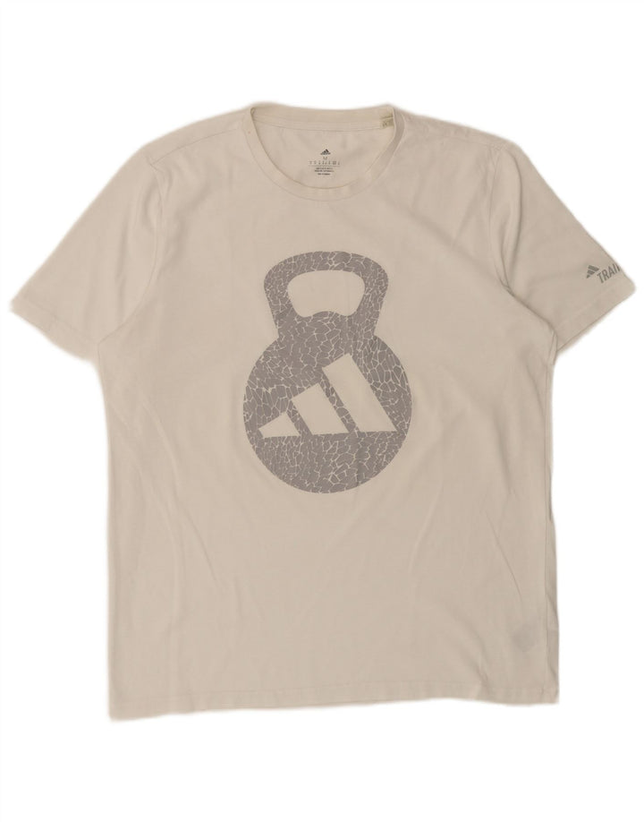 Ανδρικό γραφικό T-Shirt Adidas Top από μεσαίο λευκό βαμβακερό