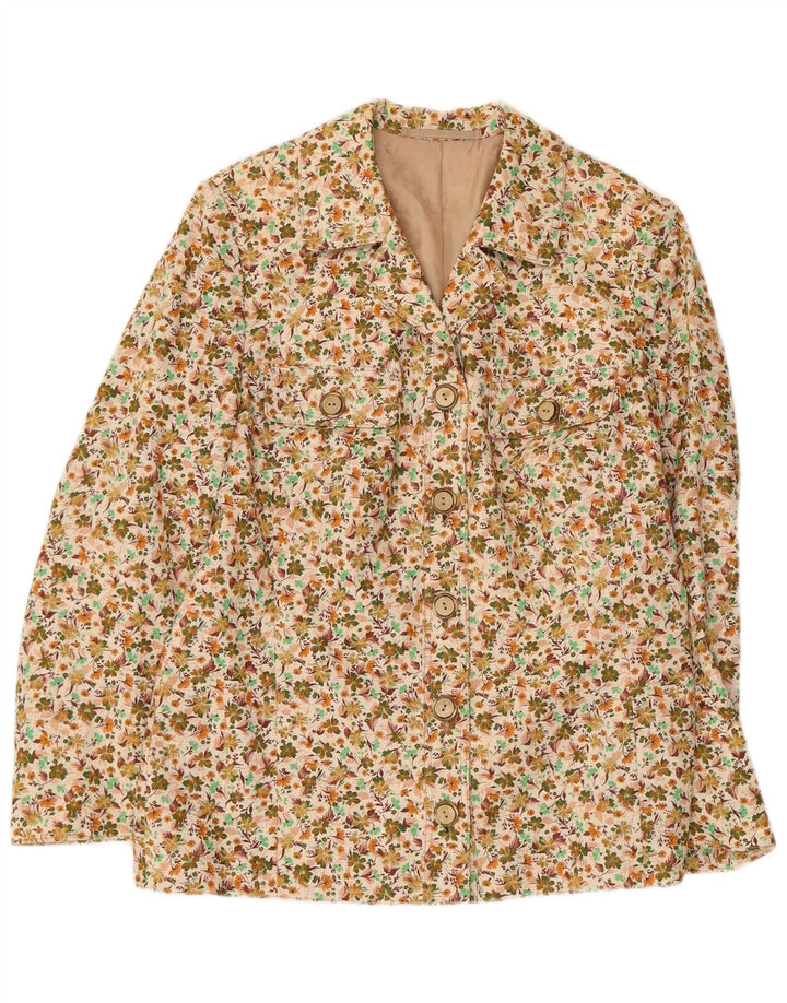 Vintage γυναικείο σακάκι blazer UK 12 μεσαίων μπεζ φλοράλ