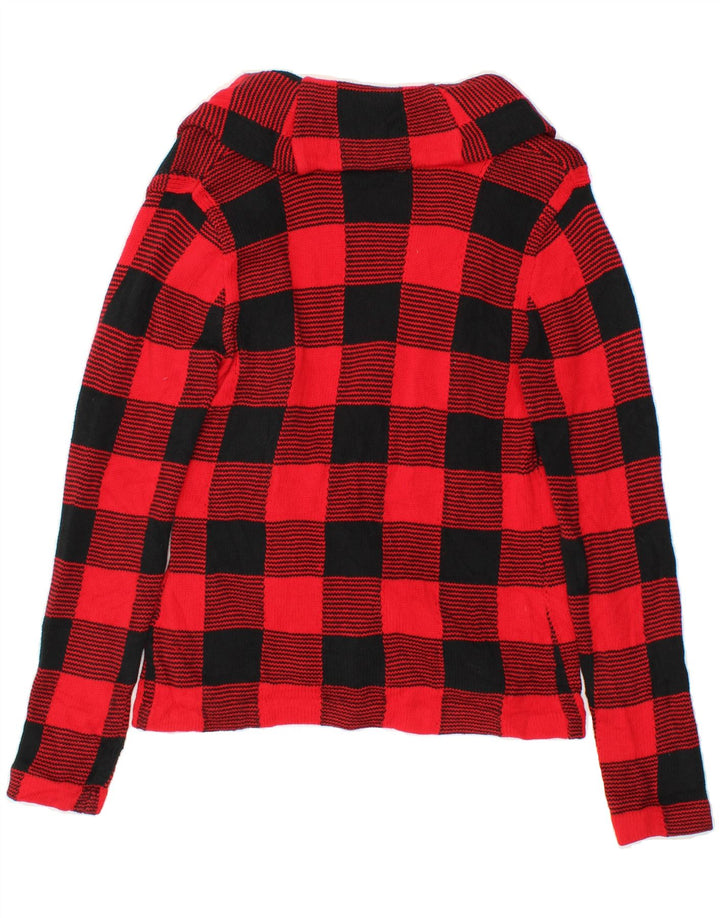 CHAPS Womens Cardigan Sweater UK 10 Small Red Check Cotton Vintage Chaps and Second-Hand Chaps from Messina Hembry 