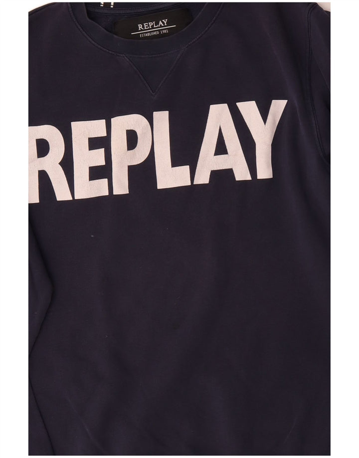 Ανδρικό γραφικό φούτερ Replay Jumper Medium Navy Blue βαμβακερό