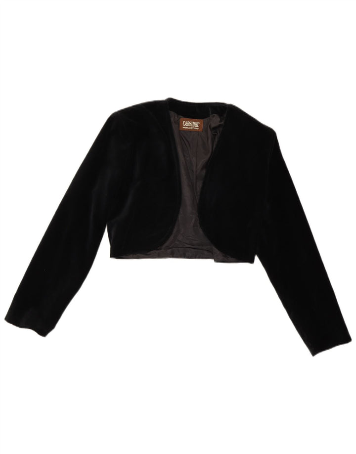 Vintage Γυναικείο Velvet Open Bolero Jacket UK 14 Medium Μαύρο Πολυεστέρας