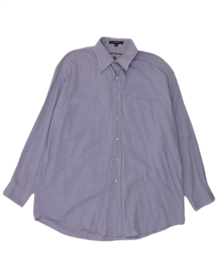 Ανδρικό πουκάμισο Tommy Hilfiger Size 16 Large Blue από βαμβακερό ψαροκόκκαλο