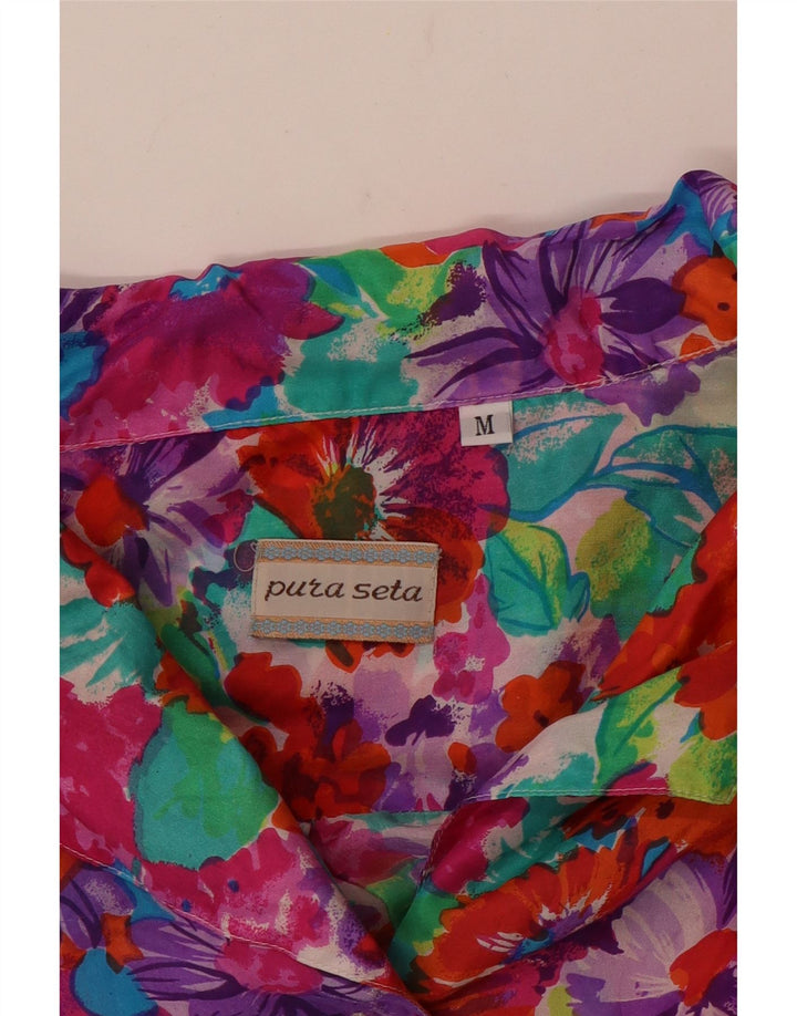 VINTAGE Γυναικείο κοντομάνικο πουκάμισο Μπλούζα UK 14 Μεσαίο Πολύχρωμο Floral