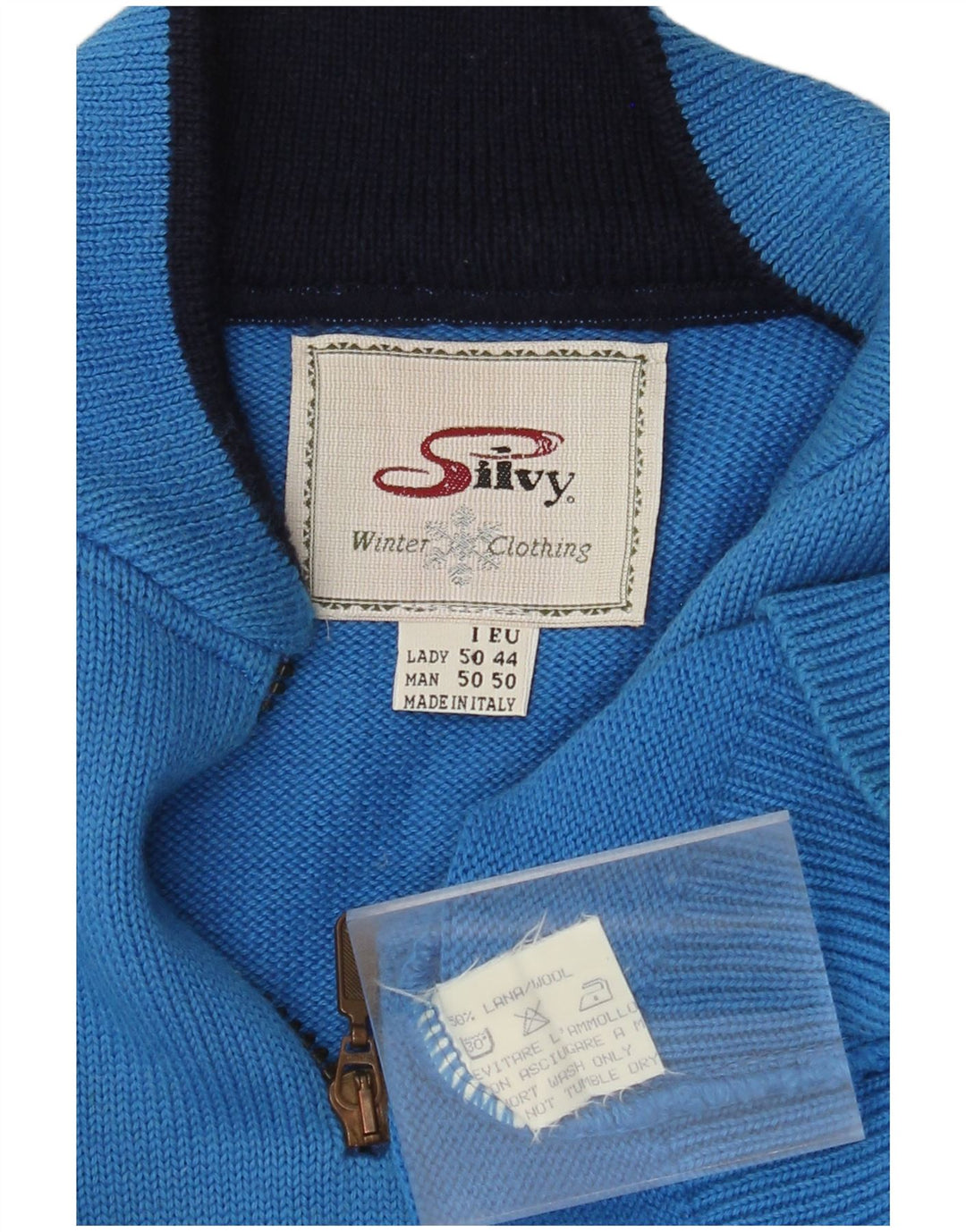 SILVY Ανδρικό γραφικό πουλόβερ με φερμουάρ IT 50 Medium Blue Colourblock