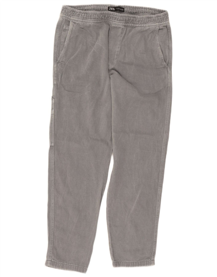 ZARA Γυναικείο ίσιο παντελόνι Cargo μεγάλο W32 L29 Γκρι βαμβακερό