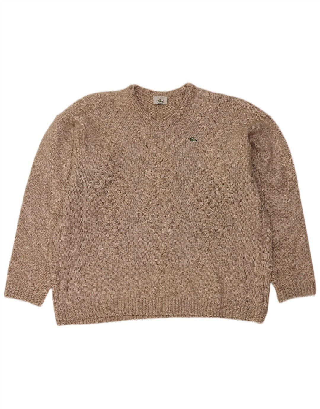 LACOSTE Ανδρικό πουλόβερ με λαιμόκοψη με λαιμόκοψη νούμερο 7 2XL μπεζ μαλλί