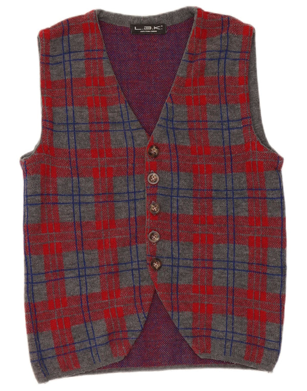 Vintage Ανδρικό Αμάνικο Ζακέτα πουλόβερ Small Grey Check Wool