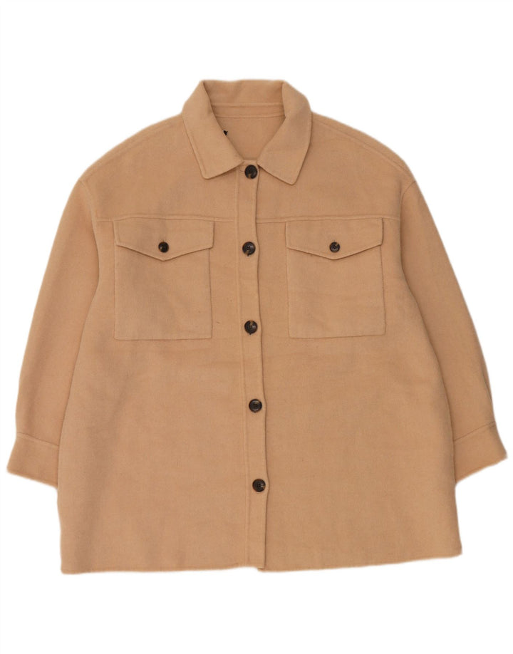 Zara Γυναικείο Oversized Bomber Jacket UK 14 Medium Beige Wool