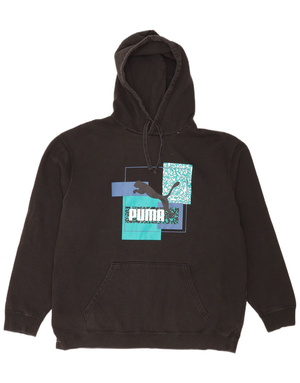 Ανδρικό γραφικό φούτερ με κουκούλα Puma XL, μαύρο βαμβακερό