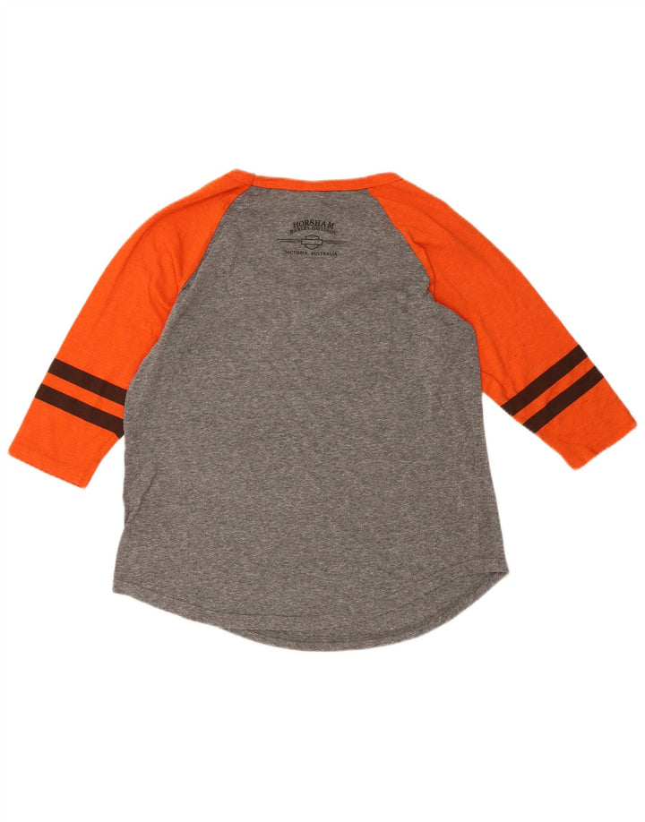 Harley Davidson Γυναικεία γραφικά τοπ 3/4 μανίκια UK 16 Large Grey Colourblock