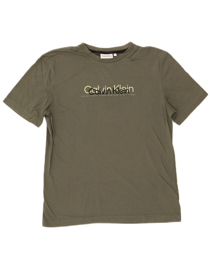 Ανδρικό γραφικό T-Shirt Calvin Klein Τοπ μεσαίο χακί βαμβακερό