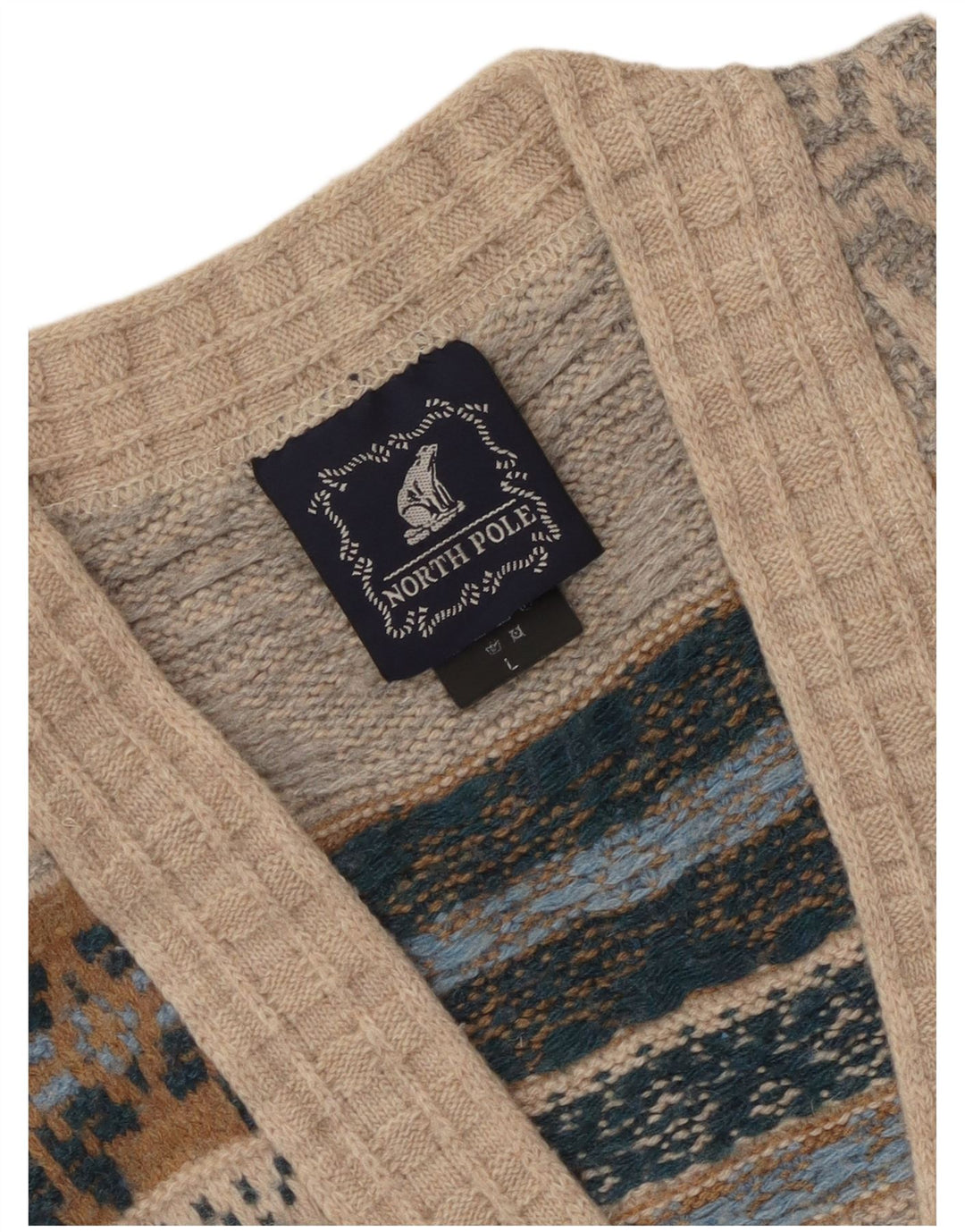 Ανδρικό πουλόβερ ζακέτα North Pole Μεγάλο μπεζ Fair Isle Wool