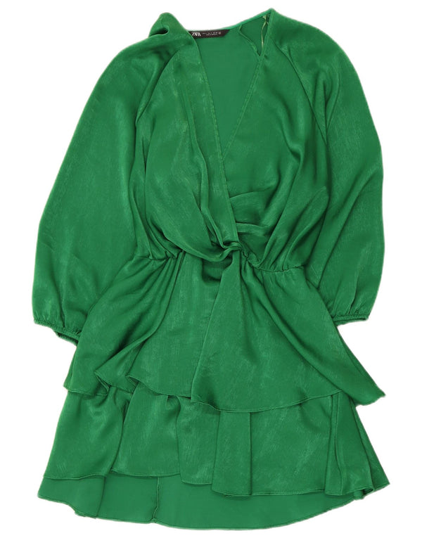 Zara Γυναικείο φόρεμα με μανίκια 3/4 UK 10 Small Green Polyester