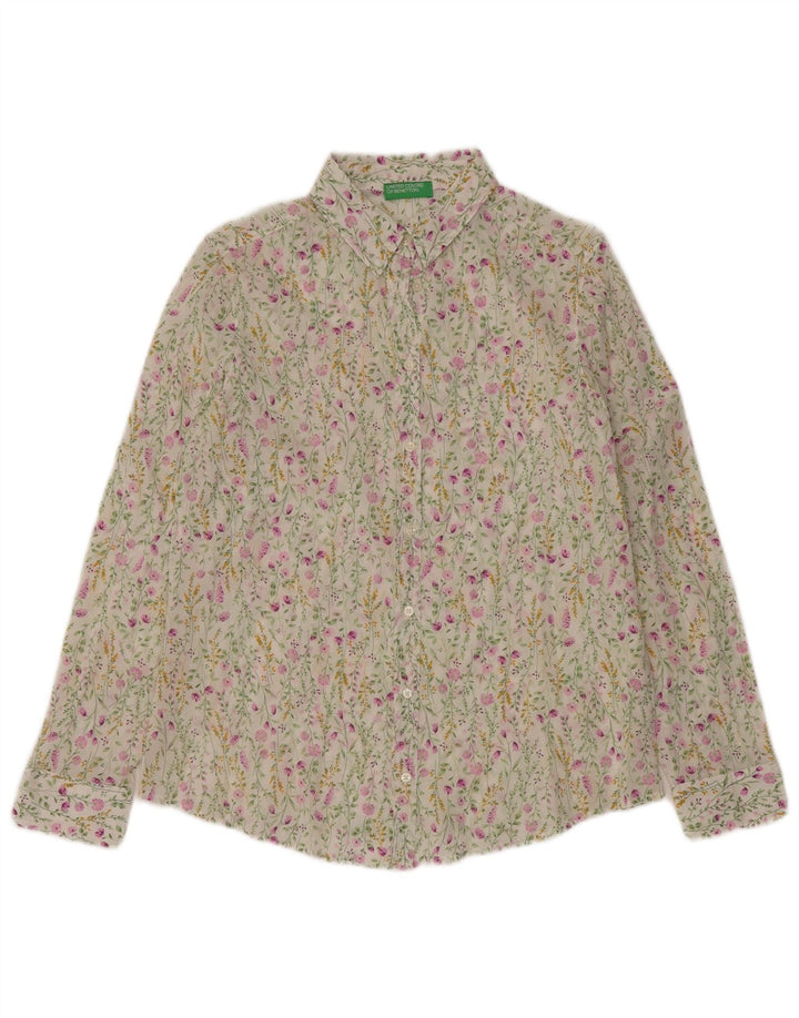 BENETTON Γυναικείο πουκάμισο UK 14 Medium White Floral