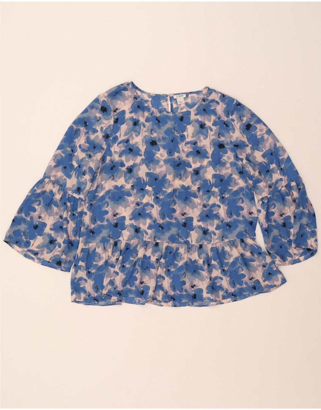 J. CREW Γυναικεία μπλούζα με 3/4 μανίκια τοπ UK 14 Μεσαίο μπλε φλοράλ πολυεστέρας