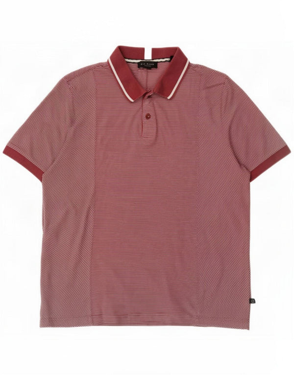 Ted Baker Ανδρικό μπλουζάκι πόλο Μέγεθος 4 Large Βουργουνδίας με ρίγες βαμβακερό