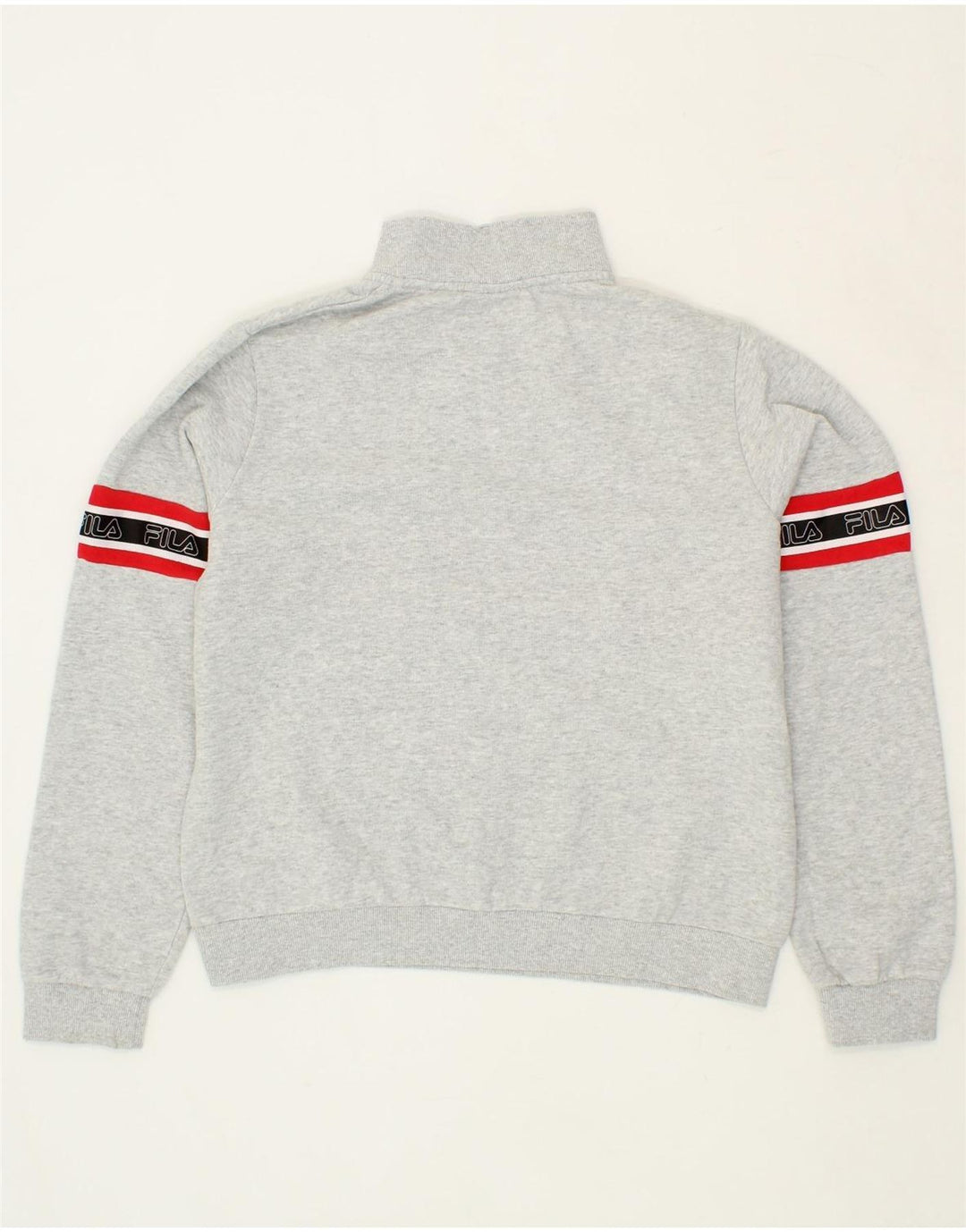 FILA Womens Graphic Zip Neck Sweatshirt Jumper UK 12 Medium Grey Cotton Vintage Fila and Second-Hand Fila from Messina Hembry 