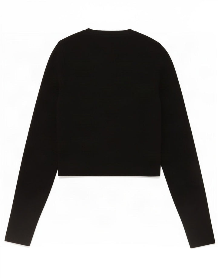 Zara Γυναικείο Crop Top μακρυμάνικο UK 12 μεσαία μαύρη βισκόζη