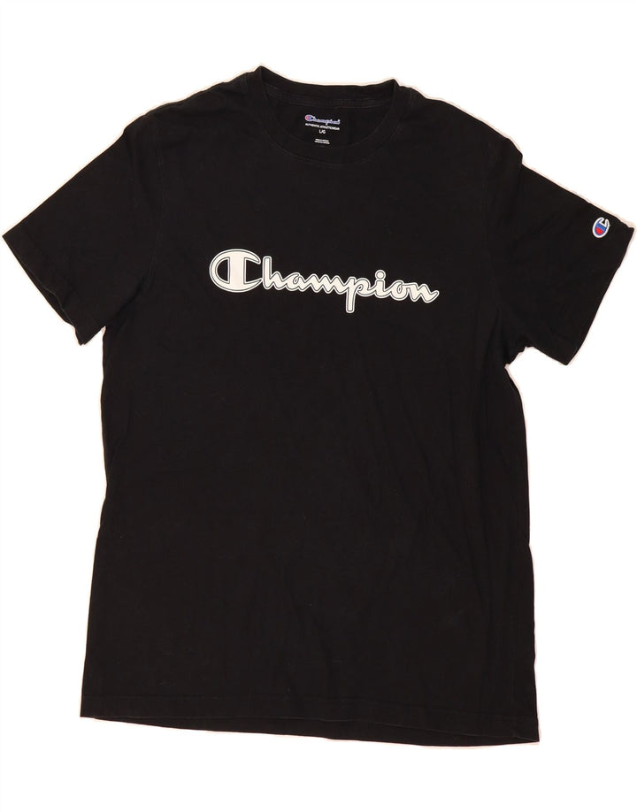 CHAMPION Mens Graphic T-Shirt Top Large Black Cotton Vintage Champion and Second-Hand Champion from Messina Hembry 