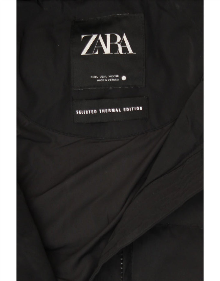 Zara Γυναικείο μπουφάν με κουκούλα UK 14 μεγάλο μαύρο πολυεστέρα