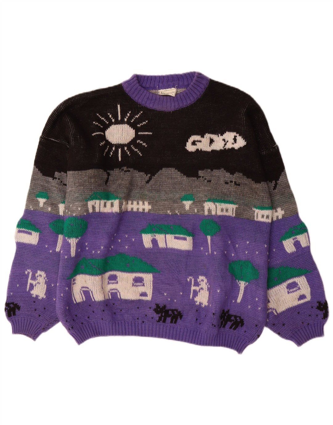 ALTA MODA Γυναικείο πουλόβερ με λαιμόκοψη UK 16 Large Purple Colourblock