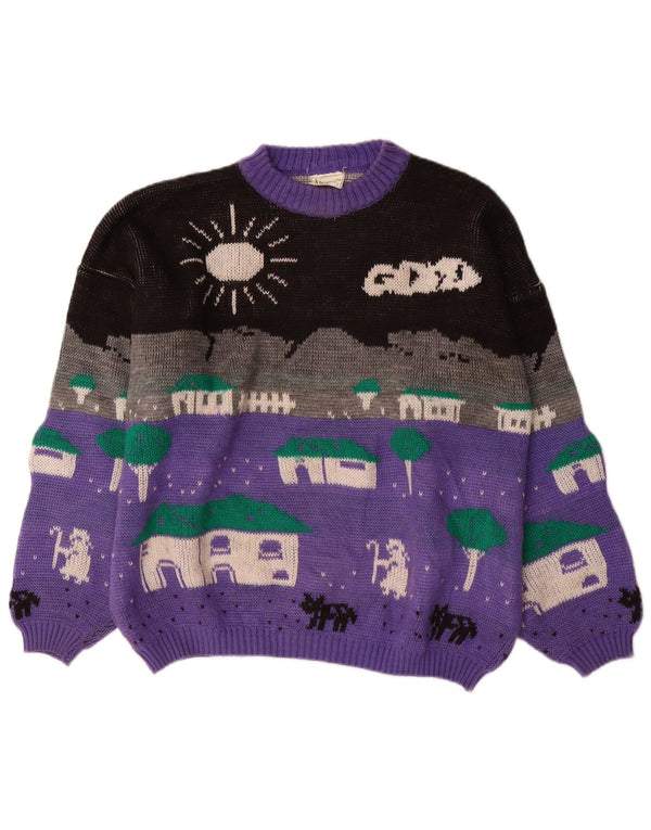 ALTA MODA Γυναικείο πουλόβερ με λαιμόκοψη UK 16 Large Purple Colourblock