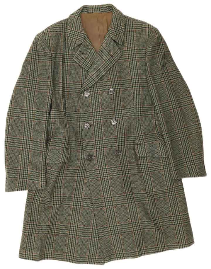 Ανδρικό παλτό Marzotto με διπλό στήθος UK 38 Medium Green Houndstooth