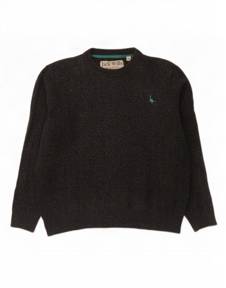Jack Wills Ανδρικό πουλόβερ με λαιμόκοψη μεσαίου γκρι μαλλί Merino