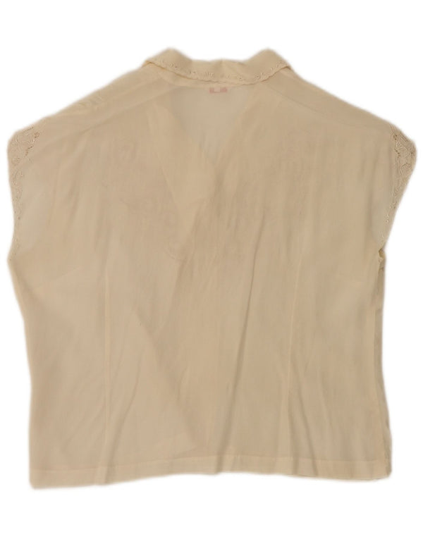 Vintage γυναικείο αμάνικο πουκάμισο μπλούζα EU 40 Medium Off White Floral μετάξι