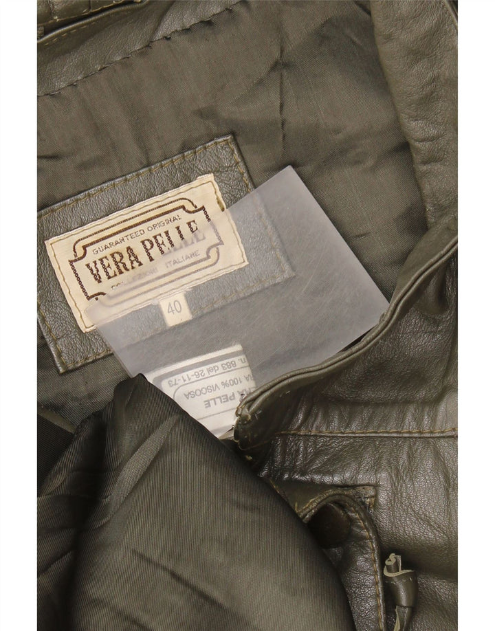 Vintage Γυναικείο Υπερμεγέθη Δερμάτινο Παλτό IT 40 Small Green Colourblock Leather